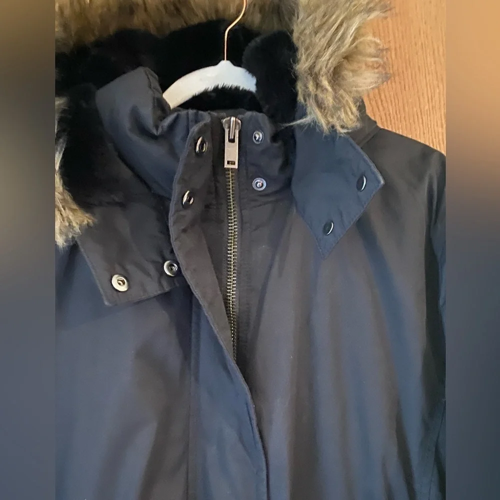 Banana Republic XXL Black Hooded Parka with Faux Fur Trim Coat